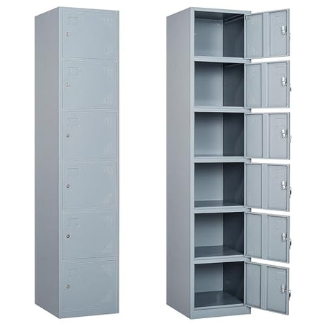 SISESOL Metal Locker Storage Cabinet with Doors and Shelves Metal Lockers with 6 Doors,71" Lockable Small Locker Storage Cabinet for Employees,School, Office, Home, Gym (Gray) SISESOL