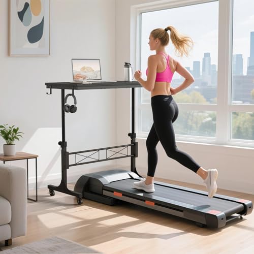 WINAZ Small Portable Rolling Standing Desk - 32 Inch Adjustable Height Mobile Teacher Podium on Wheels for Classroom, Stand Up Desks for Treadmill Walking Pad, Couch Sofa Side Laptop Table, Black WINAZ