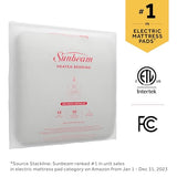 Sunbeam Electric Restful Heated Mattress Pad, 12 Heat Settings, 12-Hour Selectable Auto Shut-Off, Fast Heating, Warming Bed, Soft Cozy Fabric, King, 76" x 80" Sunbeam