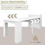 DMAITH 20"-99" White Extendable Dining Table with Storage for 2-10 People, Modern Modular Extension Table, Space-Saving Extra Long Folding Dining Table, Multifunctional Conference Meeting Table DMAITH