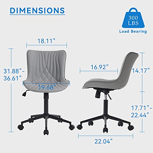 YOUNIKE Office Chair, Armless Desk Chair with Wheels, Adjustable Swivel Rolling Home Office Computer Task Chairs, Modern Faux Leather Upholstered Vanity Chair, Grey YOUNIKE