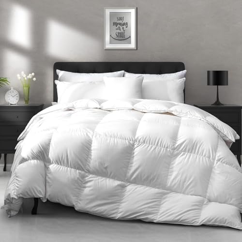 APSMILE All Season Down Feather Fibers Comforter King Size - Ultra-Soft High Fill-Power Hotel Collection Duvet Insert, Fluffy Medium Warm Quilt Comforter with Corner Tabs(106x90, White) APSMILE