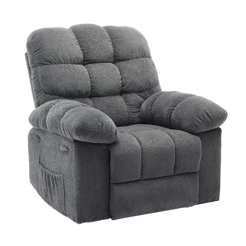 21.2'' Manual Recliner Chair,Ergonomic Overstuffed Breathable Fabric Reclining Chair with Side Pockets,Q235 Steel Frame Lazy Boy Recliner Single Sofa for Living Room Bedroom
