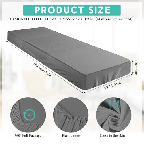 Breling Fitted Sheet (Sheet Only) Compatible with Milliard Trifold Mattress Folding Mattress Fitted Microfiber Bedsheet for Camp Bunk Rvs Bed(Dark Gray,Single,4'') Breling