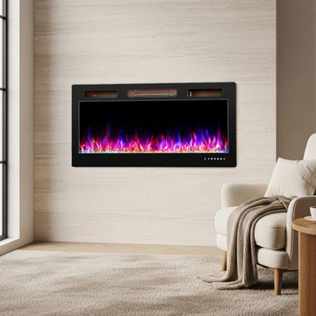 Winado 42" Electric Fireplace, Inserts/Wall Mounted Fireplace Heater with Remote Control, 12 Adjustable Flame Colors, Log & Crystal, 8H Timer for Living Room, Bedroom Inddoor Winado