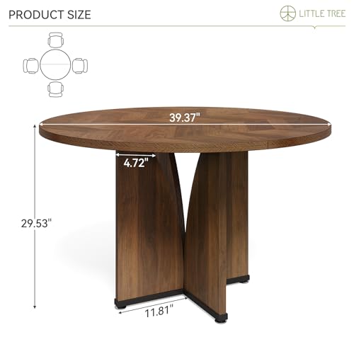 LITTLE TREE 39-Inch Small Conference Table for 4, Round Meeting Table with X-Shape Pedestal, for Office, Conference Room, Small Spaces, Dark Brown LITTLE TREE