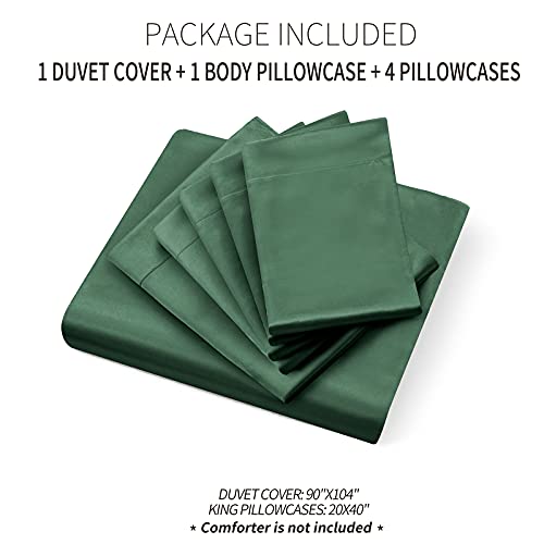 Ersmak 6 Pieces Satin Duvet Cover King Size Luxury Silky Bedding Duvet Cover Set with 1 Soft Duvet Cover, 4 King Pillowcases and 1 Body Pillowcase, Emerald Green Ersmak
