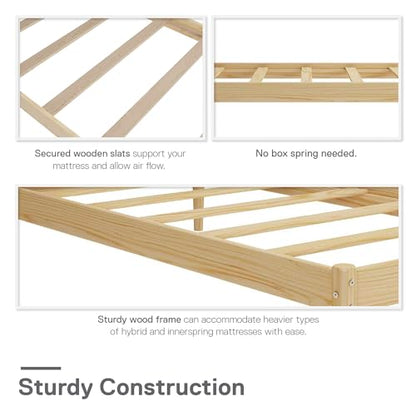 DHP Lorriana Twin Solid Pine Wood Platform Bed Frame - Natural Finish - WoodArtSupply