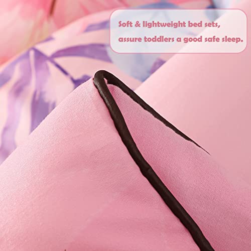 KINBEDY Toddler Bedding Set 4 Piece Pink Unicorn Crib Bedding Set for Girls Soft Cute Floral Toddler Bed Sheets Comforter Set Baby Bedroom Set, Include Comforter, Flat Sheet, Fitted Sheet, Pillowcase KINBEDY