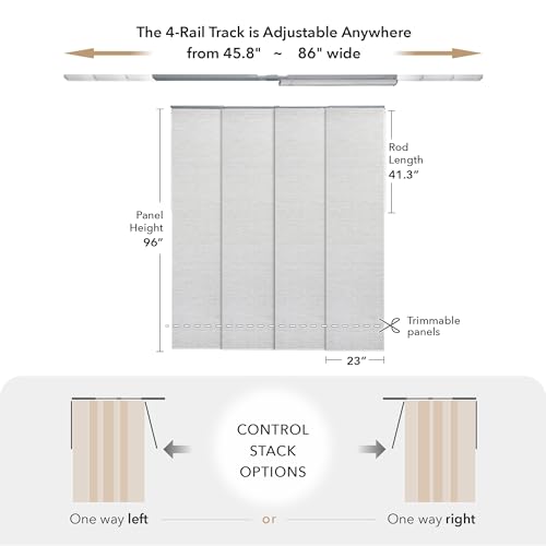 GoDear Design Adjustable Sliding Panel Track Blinds, Vertical Blinds, Room Dividers Walls, Closet Doors, Extendable Track from 45.8" to 86" W, Trimmable Panel Curtains Up to 96" H, Mica GoDear Design