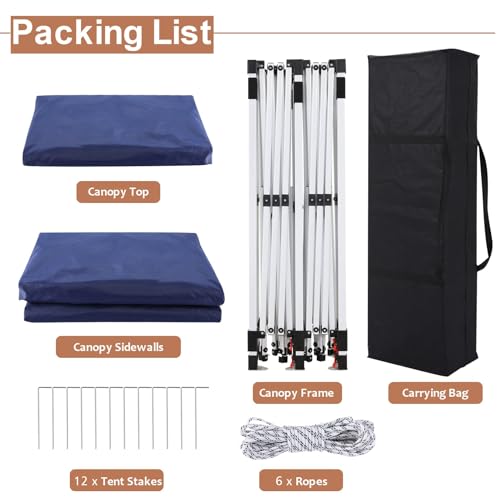 COBIZI 10x20 Pop Up Canopy with Sidewalls,Waterproof & UV50+,Tents for Parties,Outdoor Gazebo for Backyard,Suitable for Weddings, Events,and Markets,Vending (Dark Blue) COBIZI