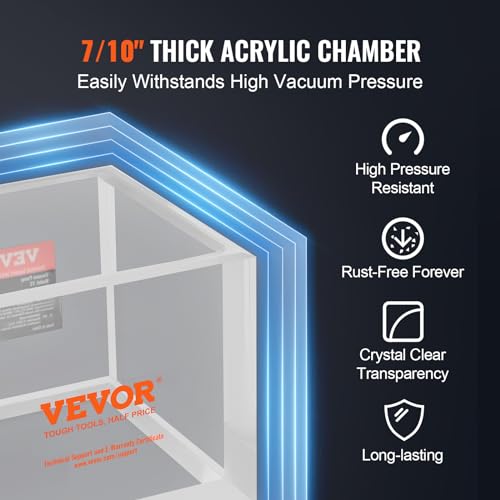 VEVOR 2 Gallon Vacuum Chamber, Upgraded Multipurpose Acrylic Vacuum Degassing Chamber, Transparent Vacuum Chamber, for Resin Degassing, Silica Gel Degassing