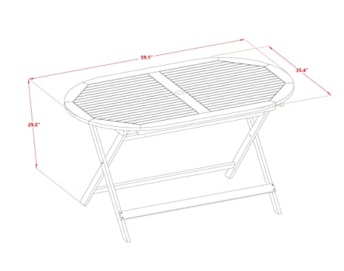 East West Furniture DICM7CWNA Diboll 7 Piece Patio Dining Set Consist of an Oval Outdoor Acacia Wood Table and 6 Folding Side Chairs, 36x60 Inch, Natural Oil East West Furniture