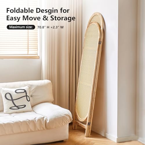 Asnefeli Room Divider 3 Panels, Hand-Woven Rattan Room Divider Wall, Foldable Wood Divider Screen, Creative Divider Wall, Folding Privacy Screens, Unique Design Privacy Divider Panel (Natural) Asnefeli