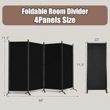 Room Dividers Folding Privacy Screens 4 Panel Partition Screen Steel Frame& Frabic Office Partition for Home Office Dorm Decor Black Grezone
