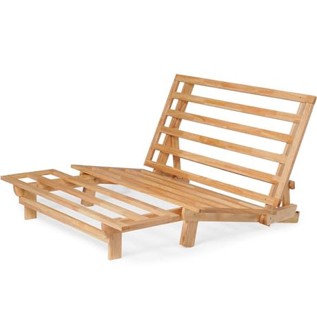 Nirvana Futons Queen Size Futon Bed Sofa - (Natural Hardwood Frame and Ivory Mattress Set), Armless Convertible, Couch, Bed, Lounger Nirvana Futons