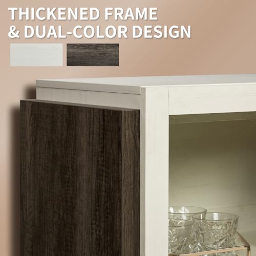 LUXOAK Sideboard Buffet Cabinet with Storage,64" Kitchen Sideboard with LED Light,Modern Wood Glass-Buffet Cabinet for Dinning Room,Kitchen,Hallway,and Living Room,White&Grey LUXOAK