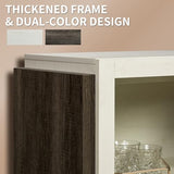 LUXOAK Sideboard Buffet Cabinet with Storage,64" Kitchen Sideboard with LED Light,Modern Wood Glass-Buffet Cabinet for Dinning Room,Kitchen,Hallway,and Living Room,White&Grey LUXOAK