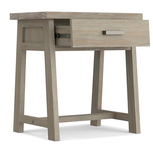 SIMPLIHOME Sawhorse SOLID WOOD 24 Inch Wide Modern Industrial Bedside Nightstand Table in Distressed Grey, For the Living Room and Bedroom - WoodArtSupply