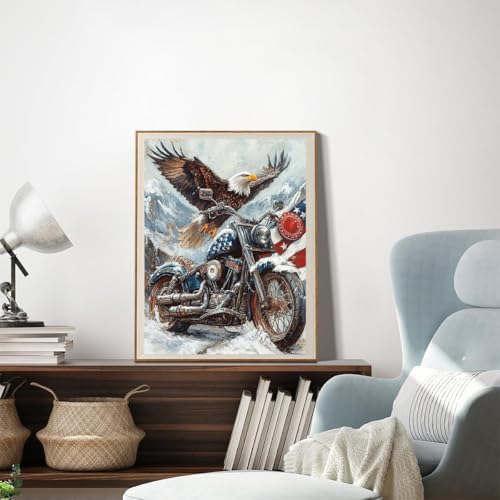 YEEIFFD Motorcycle Eagle Diamond Painting Kits for Adults, War 5D DIY Diamond Art Kits Full Drill Diamond for Gift Wall Decor Gem Arts 12x16inch YEEIFFD