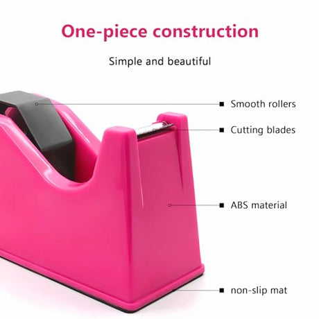 Tape Dispenser, Heat Press Tape Dispenser, Desk Heat Tape Dispenser 6.3 x 2.5 x 3.4 Inch, Holder Fits 1" and 3" Core,Nonskid Base Weighted Desktop Tape Dispenser (Pink) LKYUYV