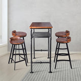 LOKKHAN Industrial Vintage Bar Height Table with Extra Shelf - Rustic Brown & Grey Metal Console for Kitchen, Dining & Pub LOKKHAN