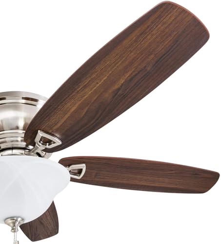 Honeywell Ceiling Fans Glen Alden, 52 Inch Classic Flush Mount Indoor LED Ceiling Fan with Light, Pull Chain, Quick-2-Hang Dual Finish Blades, Reversible Motor - 50519-01 (Brushed Nickel) Honeywell Ceiling Fans