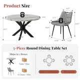 Jocisland 45" Marble Top Round Dining Table and Chairs for 4, Mid Century Modern Dining Room Table Set, Space Saving for Apartment Kitchen (Table + 4 Vertical-Stitching Grey Chairs) Jocisland
