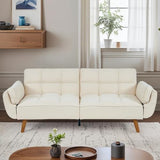 Trygoal Convertible Futon Sofa Bed, Modern Futon Couch with 2 Pillows, Small Futons Couch with Adjustable Armrest & Backrest, Loveseat Sofa Bed for Living Room, Bedroom, Beige Trygoal