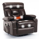 Comermax Rocker Recliner Chair with Heat and Massage, Wide Seat Heated Massaging Reclining Chair, Faux Leather Manual Swivel Rocking Recliners with Cup Holder, Dark Brown