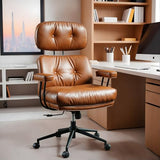 High Back Executive Office Chair with Comfortable Deep Seat,Brown PU Leather Modern Office Chair,Ergonomic Big and Tall Computer Desk Chair with Lumbar Support(Light Brown) weaxty W