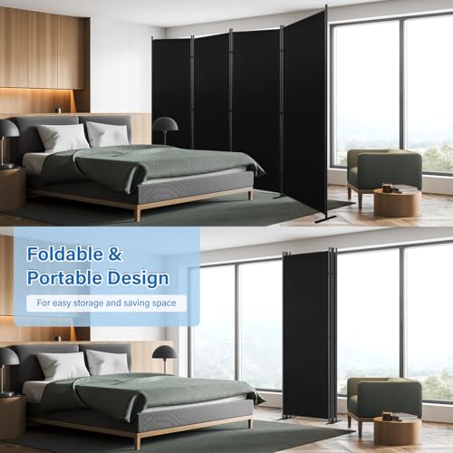 AKTOP 4 Panel Room Divider, 6FT Portable Wall Divider for Room Separation, 88"W Fabric Partition Room Dividers and Folding Privacy Screens, Freestanding Room Separators for Home Office Bedroom, Black AKTOP
