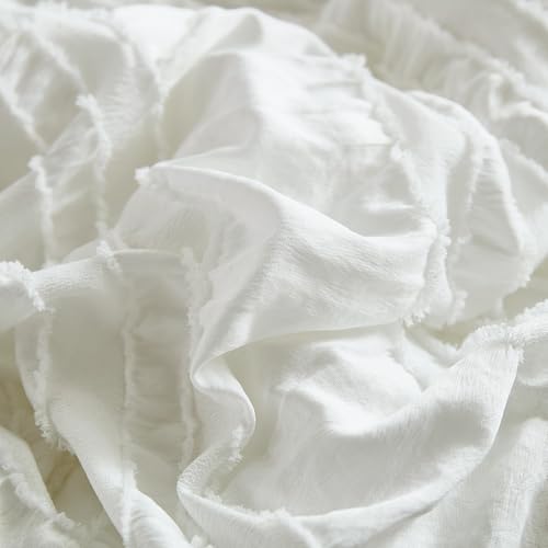 WONGS BEDDING White Comforter Set King,7 Pieces Ruffle Comforter Set with Sheets,Textured Bed in a Bag for King Bed 104"×90" WONGS BEDDING