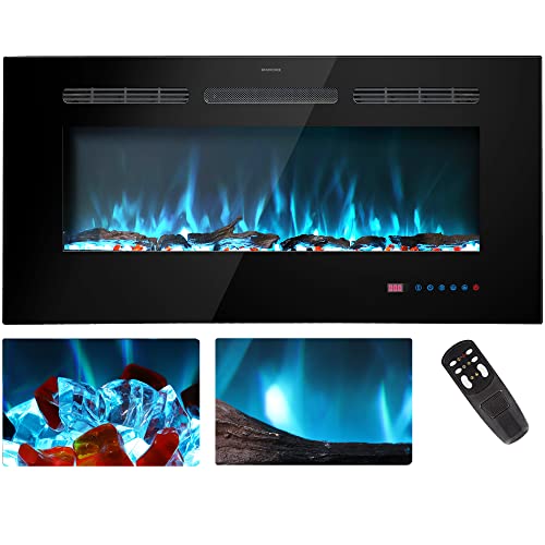 Kentsky 30 inches Electric Fireplace Inserts, Recessed and Wall Mounted Fireplace Heater, Linear Fireplace w/Thermostat, Remote & Touch Screen, Multicolor Flame, Timer, Logs & Crystal, 750W/1500W Kentsky