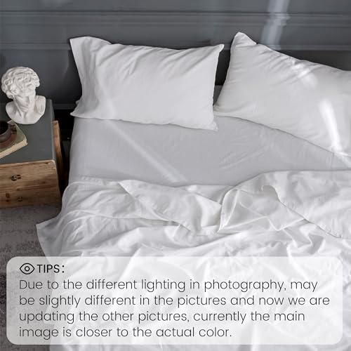 Simple&Opulence Belgian Linen Sheet Set Solid Color - 3 Pieces (1 Flat Sheet, 1 Fitted Sheet & 1 Pillowcase) Natural Flax Cotton Blend Soft Breathable Farmhouse Bedding - Twin Size, White Simple&Opulence