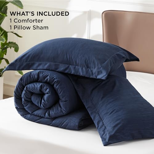 Bedsure Twin/Twin XL Comforter Set - Navy Soft Bedding for All Seasons, Cationic Dyed Bed Set, 2 Pieces, 1 Twin Size Comforter (68"x88") and 1 Pillow Sham (20"x26"+2") Bedsure