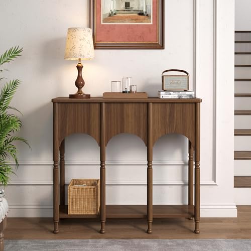 Topbele 40" Console Table with Storage Shelf, Retro Entryway Table, Wooden Sofa Table with Roman-Style Legs for Living Room, Hallway, Brown Topbele