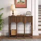 Topbele 40" Console Table with Storage Shelf, Retro Entryway Table, Wooden Sofa Table with Roman-Style Legs for Living Room, Hallway, Brown Topbele