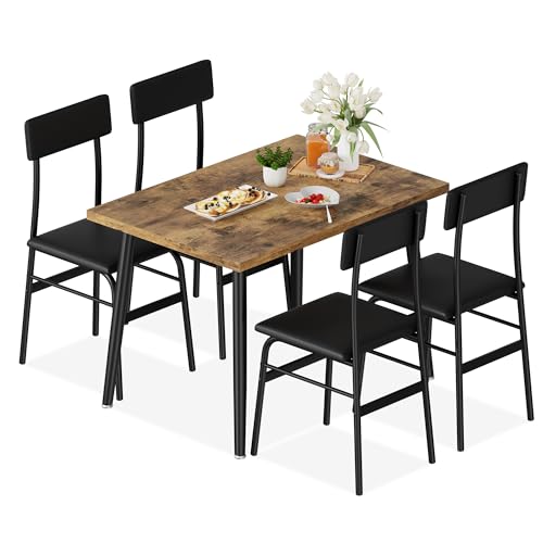 Garvee Dining Table Set for 4, Wood Kitchen Table with 4 Upholstered Chairs, Space-Saving Kitchen and Dining Room Furniture for Small Spaces, Apartment Garvee