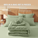 Laojin Balhen Full Comforter Set 8 Pieces, Seersucker Bed in a Bag Full, Sage Green Comforter with Sheets, Comforters Full Size Bedding Sets with Comforter, Sheets, Pillowcase & Sham and Bed Skirt Laojin Balhen