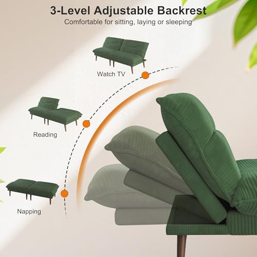 DreamDashio Futon Sofa Bed, 4 in 1 Multi-Functional Futon Couch with Adjustable Backrest, 75 inch Convertible Sleeper Sofa Bed and Recliner Lounge, Corduroy Loveseat for Living Room, Apartment, Green DreamDashio