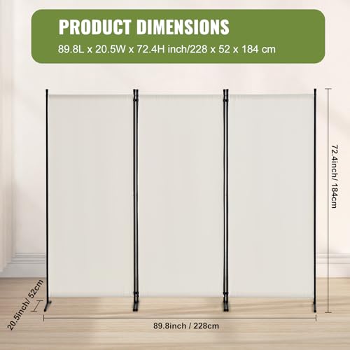 VEVOR Room Divider, 3 Panel Room Dividers and Folding Privacy Screens, Fabric Partition Room Dividers for Office, Bedroom, Dining Room, Study, Freestanding, White VEVOR