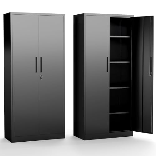 FLIXELIO Metal Storage Cabinet with Adjustable Shelves, 72" Steel Garage Storage Cabinets with Lock and 2 Door, Locking Tool Cabinet Utility Cabinets for Garage, Kitchen, Home Office, School, Shop FLIXELIO