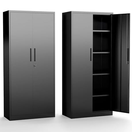 FLIXELIO Metal Storage Cabinet with Adjustable Shelves, 72" Steel Garage Storage Cabinets with Lock and 2 Door, Locking Tool Cabinet Utility Cabinets for Garage, Kitchen, Home Office, School, Shop FLIXELIO