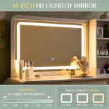 wow97e 50" Makeup Vanity Desk with 35.43" Mirror and Lights, Large 5 Drawers Makeup Table with Adjustable Shelves and Charging Station, 3 Lighting Modes for Women and Girls, Bedroom or Dorm, White wow97e