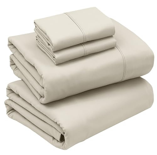RUVANTI Queen Sheets Set, Brushed Microfiber Sheets 4 Pieces (1 Fitted Sheet, 1 Flat Sheet, 2 Pillowcases), with 15-inch Deep Pockets, Lightweight & Compfy Premium Hotel Bedding, Luxe Cream RUVANTI