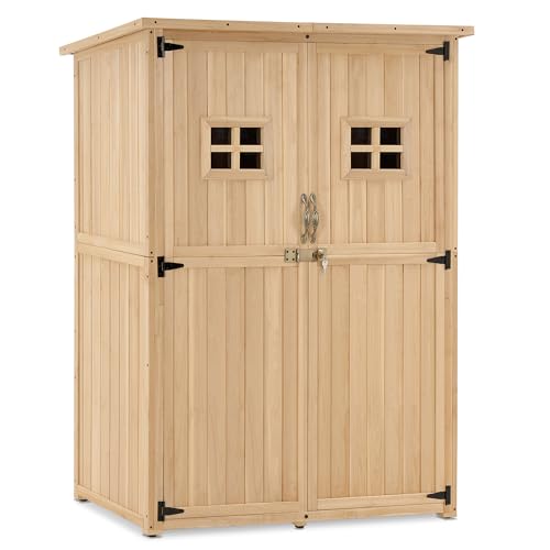 MCombo Large Outdoor Storage Shed with 2 Shelves, Oversize Garden Tool Shed with Lock, Outdoor Storage Cabinet with Floor for Patio and Yard (46.9" x 22.4" x 66") 1911 (Beige) - WoodArtSupply