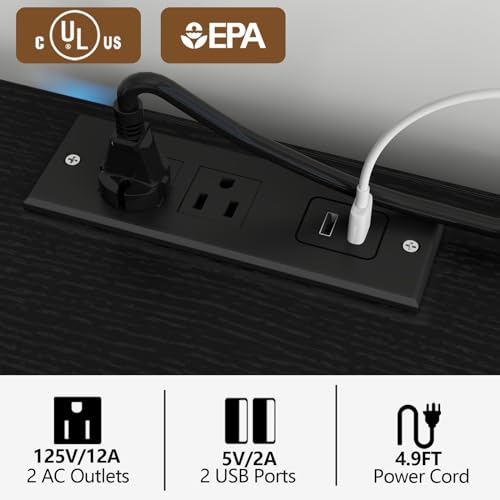 Loomie 6 Drawers Dresser with Power Outlets and LED Lights, Black Dresser with 2 Top Cubby, Tall Wide Fabric Double Chest of Drawers,Modern Dresser Tv Stand for up to 60" TV for Bedroom, Living Room Loomie