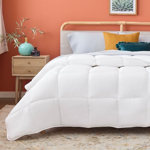 Linenspa White Down Alternative Comforter and Duvet Insert, for Queen Size Bed – All-Season Comforter with Box Stitch and 8 Duvet Loops – Bedding for Kids, Teens, and Adults Linenspa