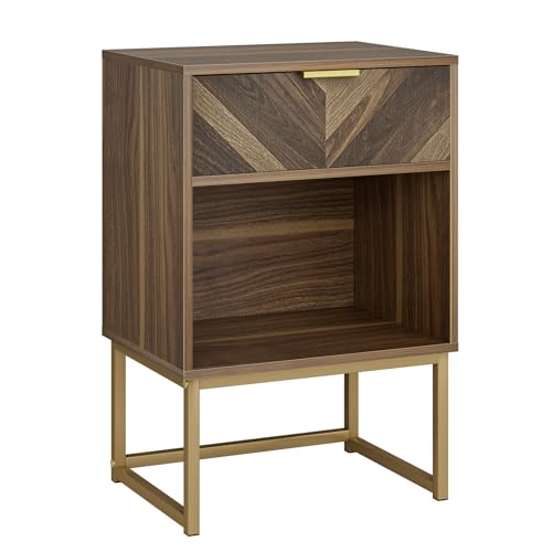 Masupu Nightstand,Modern Night Stand Boho Farmhouse Wood Bedside Table with Storage Drawer Side End Table for Bedroom,Living Room,Office,Walnut Brown Masupu